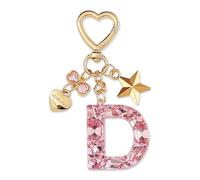 ZVRSUA Nom Lettre Initiale Porte-clés avec Papillon Étoile pour Adolescentes et Filles et Femmes，Alphabet Initial Keyring pour Portefeuilles Sac à Main Charme， Letter Keychains (Rose lettre D)