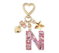 ZVRSUA Nom Lettre Initiale Porte-clés avec Papillon Étoile pour Adolescentes et Filles et Femmes，Alphabet Initial Keyring pour Portefeuilles Sac à Main Charme， Letter Keychains (Rose lettre N)