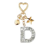 ZVRSUA Nom Lettre Initiale Porte-clés avec Papillon Étoile pour Adolescentes et Filles et Femmes，Alphabet Initial Keyring pour Portefeuilles Sac à Main Charme， Letter Keychains (Argent lettre D)
