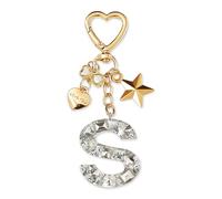 ZVRSUA Nom Lettre Initiale Porte-clés avec Papillon Étoile pour Adolescentes et Filles et Femmes，Alphabet Initial Keyring pour Portefeuilles Sac à Main Charme， Letter Keychains (Argent lettre S)