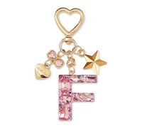 ZVRSUA Nom Lettre Initiale Porte-clés avec Papillon Étoile pour Adolescentes et Filles et Femmes，Alphabet Initial Keyring pour Portefeuilles Sac à Main Charme， Letter Keychains (Rose lettre F)