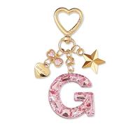 ZVRSUA Nom Lettre Initiale Porte-clés avec Papillon Étoile pour Adolescentes et Filles et Femmes，Alphabet Initial Keyring pour Portefeuilles Sac à Main Charme， Letter Keychains (Rose lettre G)