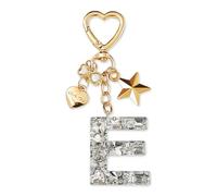 ZVRSUA Nom Lettre Initiale Porte-clés avec Papillon Étoile pour Adolescentes et Filles et Femmes，Alphabet Initial Keyring pour Portefeuilles Sac à Main Charme， Letter Keychains (Argent lettre E)