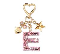 ZVRSUA Nom Lettre Initiale Porte-clés avec Papillon Étoile pour Adolescentes et Filles et Femmes，Alphabet Initial Keyring pour Portefeuilles Sac à Main Charme， Letter Keychains (Rose lettre E)