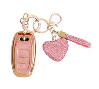ZVRSUA ZVRSUA Coque de Clé de Voiture avec Porte-Clés Strass en Forme de Cœur - Compatible avec Audi A1/A2/A3/A4/A5/A6/A7/A8/A4L/A6L/A8L/Q5/Q7/Q8/R8/RS4/RS/S4/S5/S6/SQ5/TT，Smart Key，3 Boutons (Rose)