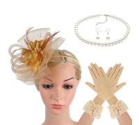 ZwaitL Chapeau bibi années 20 avec serre-tête et collier - Accessoire pour cheveux pour course de chevaux, événements, cocktails, fêtes, déguisements, jeux de rôle