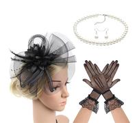 ZwaitL Chapeau bibi années 20 avec serre-tête et collier - Accessoire pour cheveux pour course de chevaux, événements, cocktails, fêtes, déguisements, jeux de rôle
