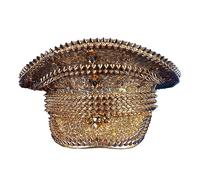 ZwaitL Chapeau de capitaine à cristaux lourds avec paillettes perlées, diamant pour enterrement de de jeune fille, chapeau plat pour femmes, chapeaux de fête pour chiens