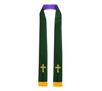 ZwaitL Étole réversible de communion avec symbolisme, châle de culte pour pasteurs et prêtres, tous genres, écharpe de clergé, PU vert foncé, taille unique