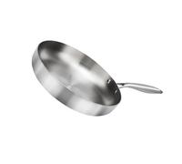 ZwaitL Poêle à fond plat antiadhésive pour frire des œufs de steak S Répartition homogène de la chaleur Wok en acier inoxydable non enduit Ustensiles de cuisine Poignée ergonomique Poêle à frire