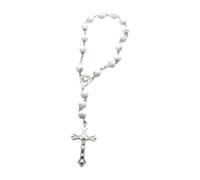 ZwaitL Porte-clés élégant avec perles de baptême et crucifix - Chaîne réglable - Chapelet - Bijou religieux unisexe, Argenté.