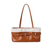 ZwaitL Sac à bandoulière contemporain avec bordure en peluche - Élégant sac à main sous les bras pour les trajets et les voyages décontractés - Sac à main compact en polyuréthane pour femme, marron