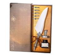 ZwaitL Stylo plume antique rétro gravé Plume Dip Coffret cadeau avec 5 pointes interchangeables et encrier pour débutant