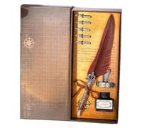 ZwaitL Stylo plume antique rétro gravé Plume Dip Coffret cadeau avec 5 pointes interchangeables et encrier pour débutant
