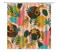 ZWCSHUU Rideau Douche Rideau de Douche, Rideau Salle Bain, léopard Tropical, Faune, Moderne Rose esthétique Phase Lune Bleu Floral(1960SH,180x180cm-70x70in)