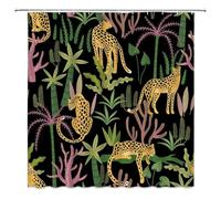 ZWCSHUU Rideau Douche Rideau de Douche, Rideau Salle Bain, léopard Tropical, Faune, Moderne Rose esthétique Phase Lune Bleu Floral(1968SH,150x180cm-60x70in)