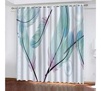 ZWEBY Rideau Salon Occultant Isolant Thermique Rideaux À Oeillets Décoration De Fenêtre pour Chambre, 3D Imprimé Plume Bleu Motif Rideaux Acoustiques L 264 X H 232 cm 2 Panneaux