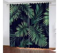 ZWEBY Rideau Salon Occultant Moderne - 3D Feuilles Vertes Rideaux À Oeillets L 220 X H 210 cm 2 Panneaux Rideaux Décoration De Fenêtre pour Chambre Et Cuisine - Rideaux Isolant Thermique Et Phonique