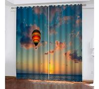 ZWEBY Rideaux Occultants d'enfant 3D Ballon Coucher De Soleil Paysage Marin Imprimé, Rideaux A Oeillets - Isolant Thermique Et Acoustiques, 100% Polyester L 120 X H 140 cm Lot De 2 Panneaux