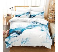 Zweig Housse De Couette Blanc - Bleu Parure De Lit 2 Personne,Avez Fermeture Éclair, 2 Taie d'oreiller, Microfibre Coton,3 Pieces,King,Facile d'entretien, Douce Et Confortable260X240