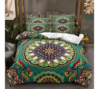 Zweig Housse De Couette Mandala Vert Parure De Lit 2 Personne,Avez Fermeture Éclair, 2 Taie d'oreiller, Microfibre Coton,3 Pieces,King,Facile d'entretien, Douce Et Confortable260X240