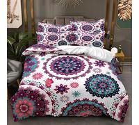 Zweig Housse De Couette Mandala Violet Microfibre, Parure De Lit, Anthracite, 220Cm X 240Cm, avec 2 Taie d'oreiller,avec Fermeture Éclair, 2 Personnes 140X200