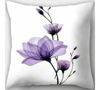 Zweig Taie Oreiller Fleurs Violettes Housse De Coussin Lin Coton pour Canapé Salon Chambre Voiture Canapé Maison Décor Protecteurs Taie Oreiller Fermeture Éclair Cachée