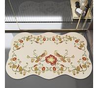 Zweig Tapis De Bain Diatomite Fleurs Oiseaux Absorbant Tapis De Bain Antidérapant,Diatomite Tapis De Douche Séchage Rapide,Tapis De Sortie De Douche,pour Portes De Salle De Bain,Salon