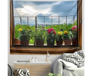 Zweig Tenture Murale Style De Fausse Fenêtre Tapisserie,Impression De Motifs, Tapisserie Décoration Pour Chambre,Pour La Décoration Des Chambres, Art Mural - Décor 180X230Cm