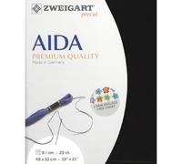 Zweigart AIDA precut 20 ct Toile Aïda extra fine 3326 Couleur 720 Noir Tissu artisanal pour point de croix 48 x 53 cm