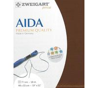 Zweigart AIDA Precut 3793 Toile Aïda fine 18 carats pour point de croix Couleur 9010 châtaignier 48 x 53 cm