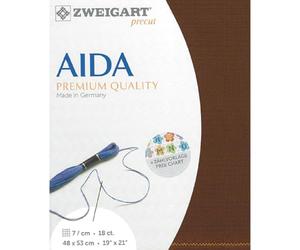 Zweigart AIDA Precut 3793 Toile Aïda fine 18 carats pour point de croix Couleur 9010 châtaignier 48 x 53 cm