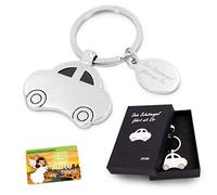 ZWEN Porte-clés de voiture avec gravure en gel de protection avec boîte cadeau + carte d'ange/porte-bonheur argent brillant comme talisman pour les conducteurs de voiture et comme cadeau pour permis