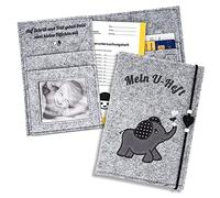 ZWEN U-Heft Cover Elephant Grey - Protège-carnet U en feutre fait main pour livre allemand - Organiseur U avec compartiment pour certificat de vaccination - Personnalisé avec image - Couverture de