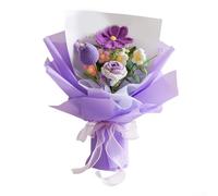 ZWEquipint Bouquet de fleurs crochetées à la main, roses et tournesols artificiels faits à la main pour anniversaires, remises de diplôme, fête des mères, décoration d'intérieur éternelle (violet-A)