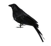 ZWEquipint Corbeau à plumes réalistes pour Halloween, utilisation en intérieur et en extérieur, accessoire en plastique pour décoration de fête de jardin (taille S, 18 cm)