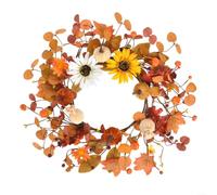ZWEquipint Couronne de récolte d'automne de 50,8 cm avec citrouilles et tournesols pour porte d'entrée, décoration de Thanksgiving en soie sur base en rotin