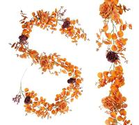 ZWEquipint Guirlande de fleurs d'automne artificielles de 190 cm avec fleurs oranges bordeaux pour Thanksgiving, festival, décoration de cheminée (rose vigne d'automne)