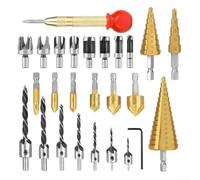 ZWEquipint Lot de 26 forets à bois conique en acier haut avec poinçon central pour bois, PVC, fer, aluminium, bricolage (23 pièces)