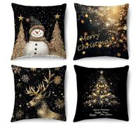 ZWEquipint Lot de 4 housses de coussin de Noël 45,7 x 45,7 cm, rose et gris, décoration d'hiver pour maison, salon, chambre à coucher, canapé avec imprimés festifs double face (B)