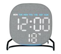 ZWEquipint Réveil numérique LED moderne avec texture en bois, affichage de la date, de la température, double alarme, compte à rebours pour chambre à coucher, bureau, décoration de bureau, jaune (D)