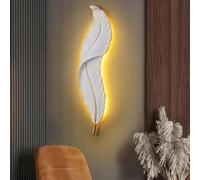 ZWESKUX Décor Mural léger à Plumes LED, Sculpture d’Art Mural en Plumes Moderne avec Bande d’éclairage, Art Mural en Plumes de Luxe, Grande Plume rougeoyante,M