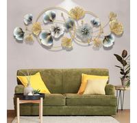 ZWESKUX Décoration Murale en Métal Art Mural en Métal pour Le Salon, Fabriqué À La Main Or Bleu Feuilles 3D Sculpture en Métal Dimensionnel Décoration Murale À La Maison, 48 Pouces