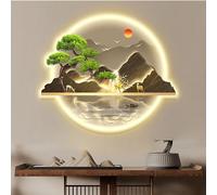ZWESKUX Décoration Murale Zen, Sculptures murales 3D, Peinture Murale à Suspendre avec lumière LED, Grandes Sculptures murales Modernes en métal, pour Salon, Chambre à Coucher, Bureau,60 * 72cm,A