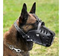 ZWESKUX Muselière pour Berger Allemand Malinois, protège-Dents en Cuir pour Mordre, mâcher, toilettage, réglable, Respirant, pour Chiens de Taille Moyenne et Grande, Noir, Tour de Cou - 35 x 50 cm