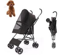 ZWESKUX Poussette pour Chien, légère, Pliable, compacte, Portable, Jogger, Parapluie, Voyage pour Animaux de Compagnie pour Petits Chiens et Chats de Moins de 17 LB,Noir