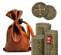 ZWGParty Lot de 100 pièces d'or pirate (3,3 cm) bronze métallisé dans un | Répliques de doublons espagnols, idéal pour fête pirate, jetons de jeu de société, TTRPG, coffre au trésor cosplay