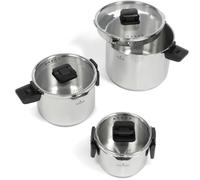 ZWIEGER Lot de Faitouts Inox 18/10 - Batterie de Cuisine Induction 6 pièces | Égouttage mains libres - Couvercles égouttoirs intégrés - Marmite 7 L, 3,6 L et 1,6 L - Compatible tous feux