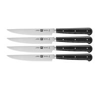 Set de 4 Couteaux à Steak Dentelés, Lames: 12 cm, Acier Inoxydable, Manche Noir, série Steaksets
