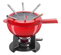 Zwilling 40201-002 Cerise émaillée en fonte avec 6 fourchettes en acier, protection anti-éclaboussures, convient à tous les types de plaques, garde les aliments au chaud, fromage, chocolat, fondue